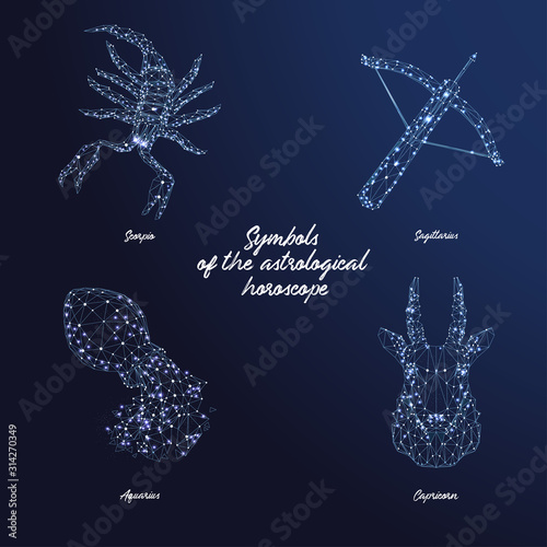 Capricorn, Scorpio, Aquarius and Archer. Polygonal illustration.