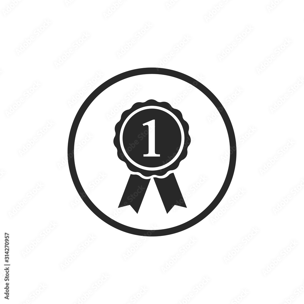 Award icon with 1, vector illustration in flat Award icon with 1, vector illustration in flat