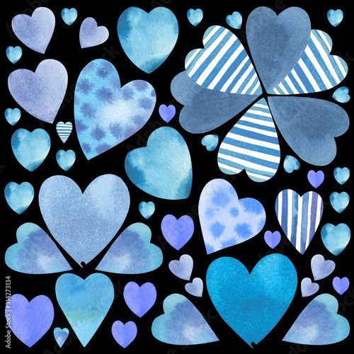 Set of blue hearts