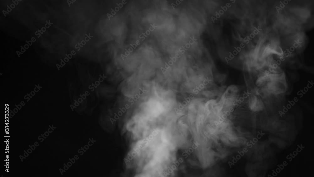Smoky steamy fog. Realistic abstract smoke vapor effect from the bottom to the top. White smoke in slow motion on black background. Floating fog cloud over black background through the space Smoky steamy fog. Realistic abstract smoke vapor effect from the bottom to the top. White smoke in slow motion on black background. Floating fog cloud over black background through the space