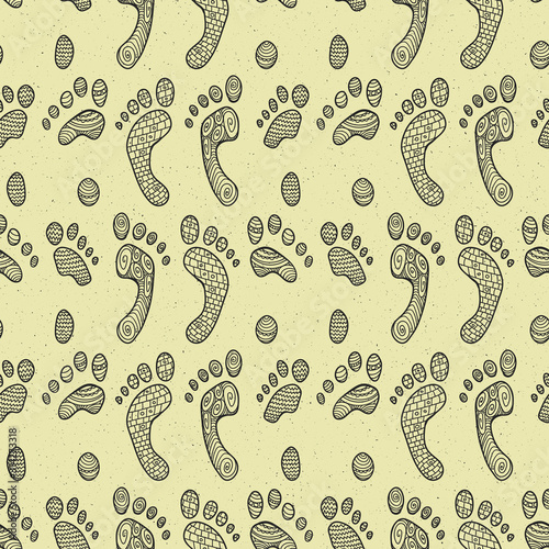 Seamless texture with Footprint. Foot background. Feet repeated pattern. Good texture for Go Barefoot Day.