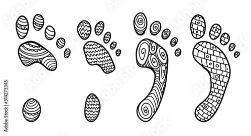 Footprint isolated from background. Foot collection. Feet set. Good element for Go Barefoot Day. Can be used as coloring page.