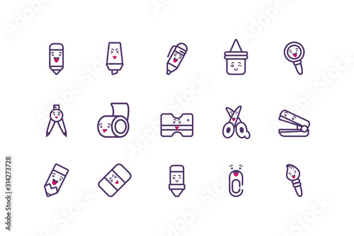 Kawaii school icon set cartoons vector design