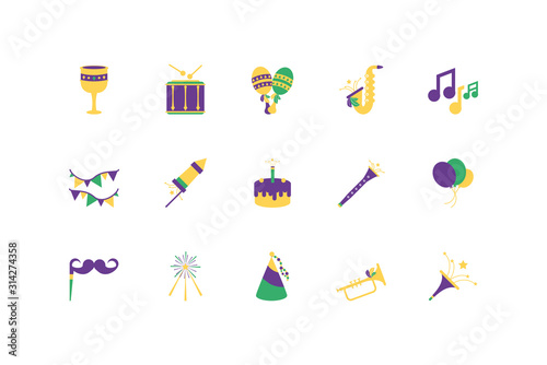 Isolated mardi gras icon set vector design
