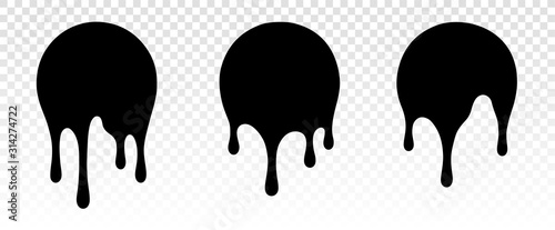 Current paint, stains. Current drops. Current inks. Paint dripping. Dripping liquid. Paint flows. Vector illustration. Color easy to edit. Transparent background.