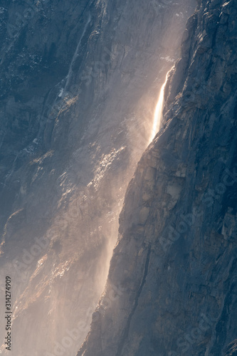 impressive Spiessbachfall Waterfall in Lauterbrunnen Valley over the Mürrenflue