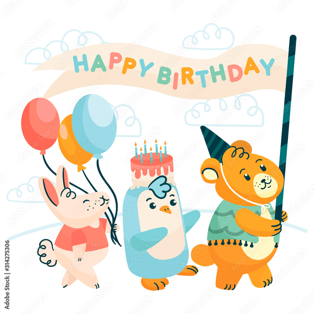 Plakat Happy birthday background in hand drawn style.Vector