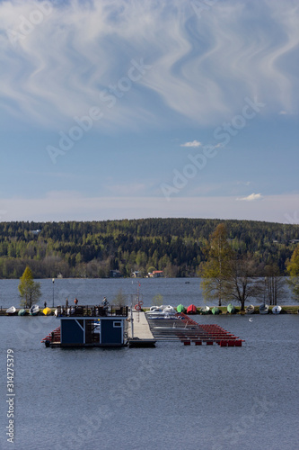 Marina in a lake on a spring day (Lahti, Finland)