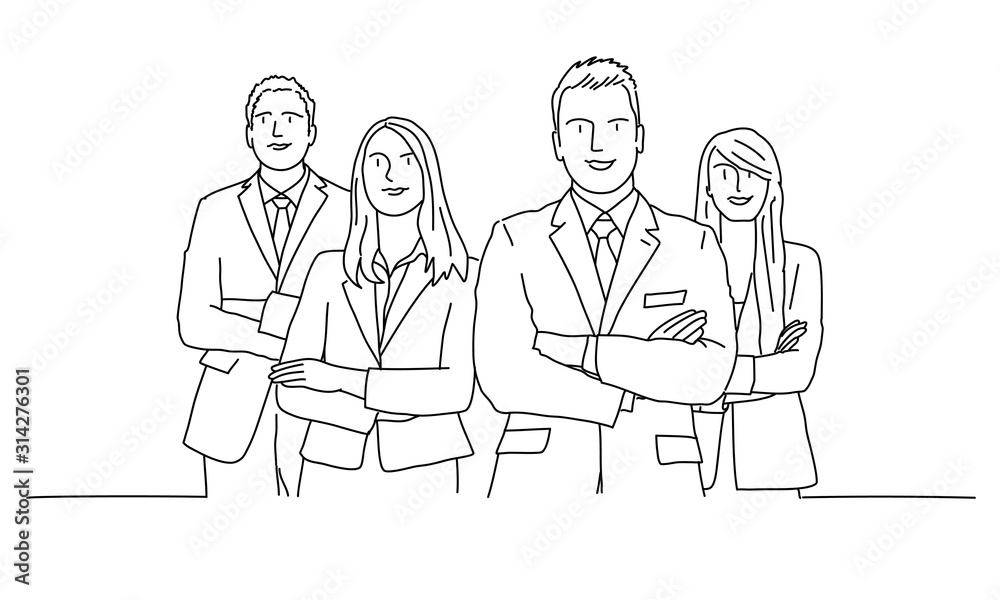 Line drawing of business people. Business team. Vector illustration.