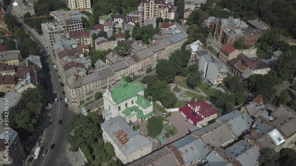 Lviv, Ukraine - 7 7 2019:Panorama of the central part of the city with a quadrocopter. Aerial drone of tourist attractions. Great weekend break. Former territory of Poland and Austria-Hungary. Antonio Lviv, Ukraine - 7 7 2019:Panorama of the central part of the city with a quadrocopter. Aerial drone of tourist attractions. Great weekend break. Former territory of Poland and Austria-Hungary. Antonio