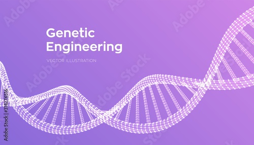 DNA sequence. Wireframe DNA molecules structure mesh. DNA code editable template. Science and Technology concept. Vector illustration.