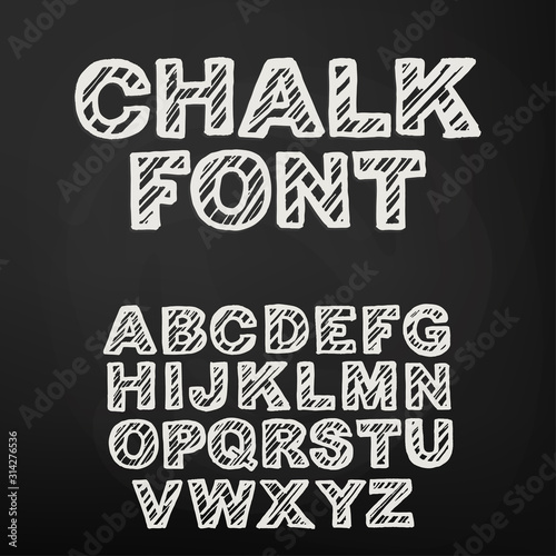 Chalk alphabet on blackboard  abc hand drawing. Vector