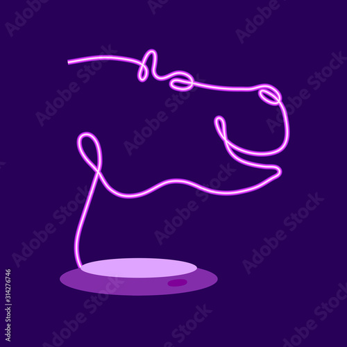 One line hippopotamus head design silhouette. Hand drawn minimalism style vector illustration.