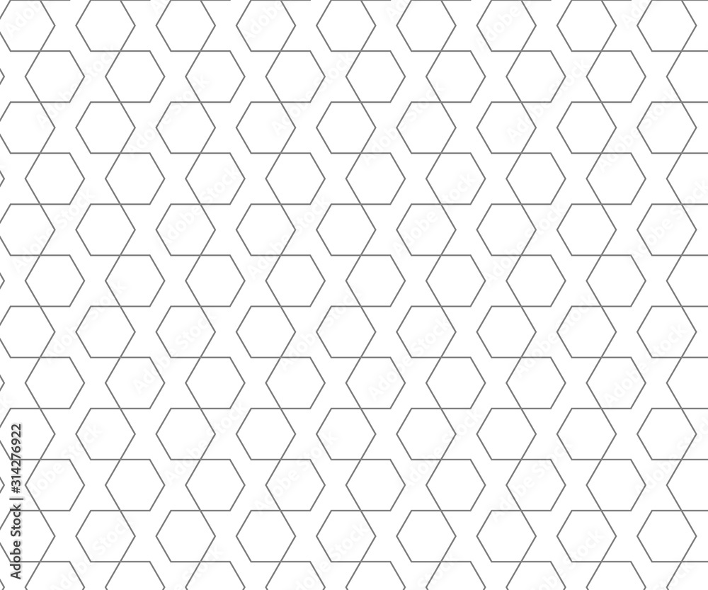 Fototapeta premium Repeating hexagon shape vector pattern, gray line