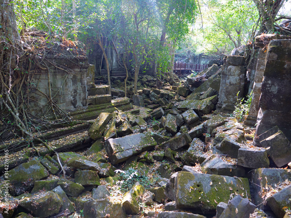 Beng Mealea ancient temple ruines in the middle of jungle forest in Sieam Ream, Cambodia