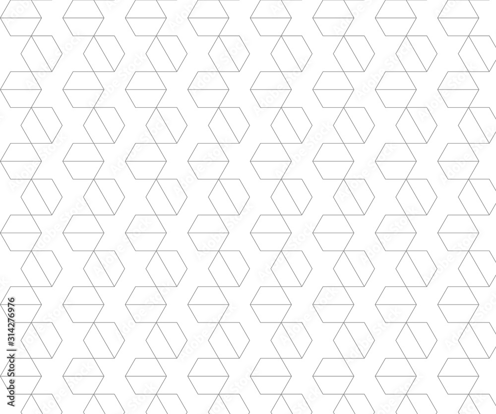 Repeating hexagon shape vector pattern, gray line