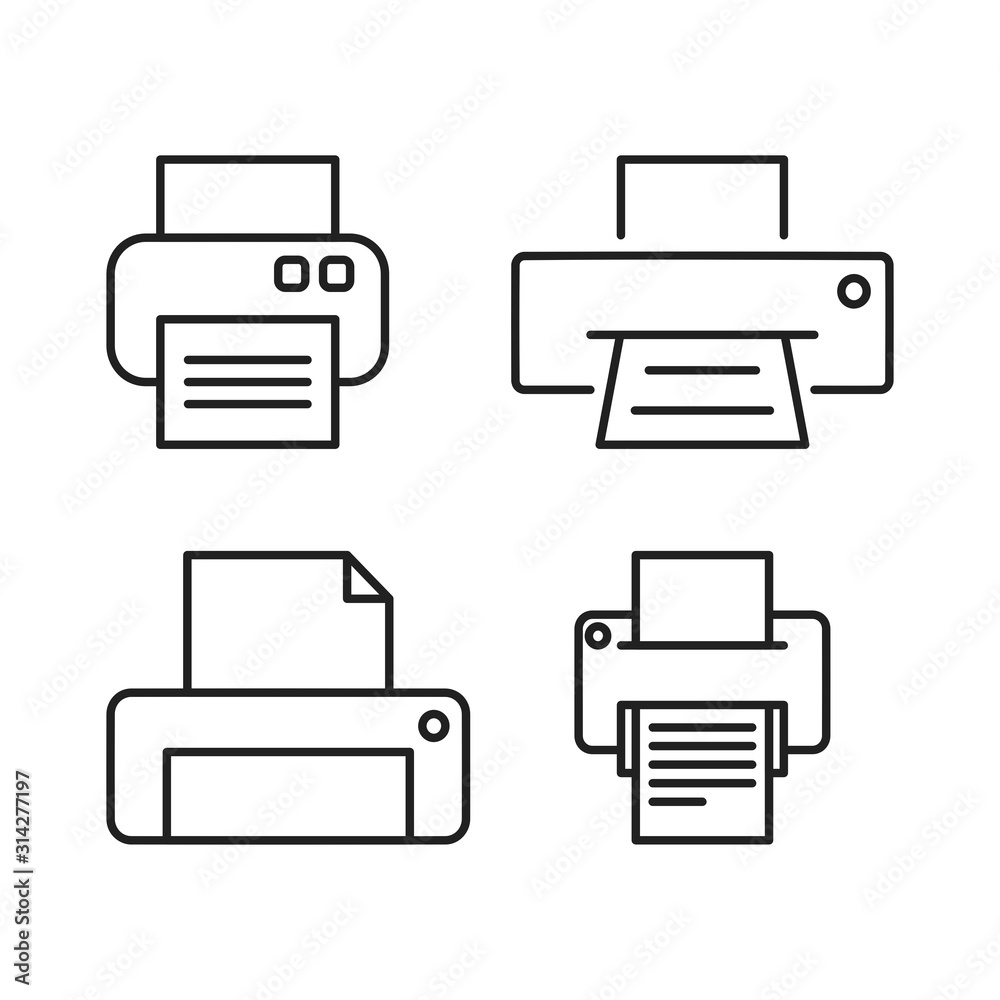 Printer icon set. Outline thin line flat illustration. Isolated on white background. Printer icon set. Outline thin line flat illustration. Isolated on white background.