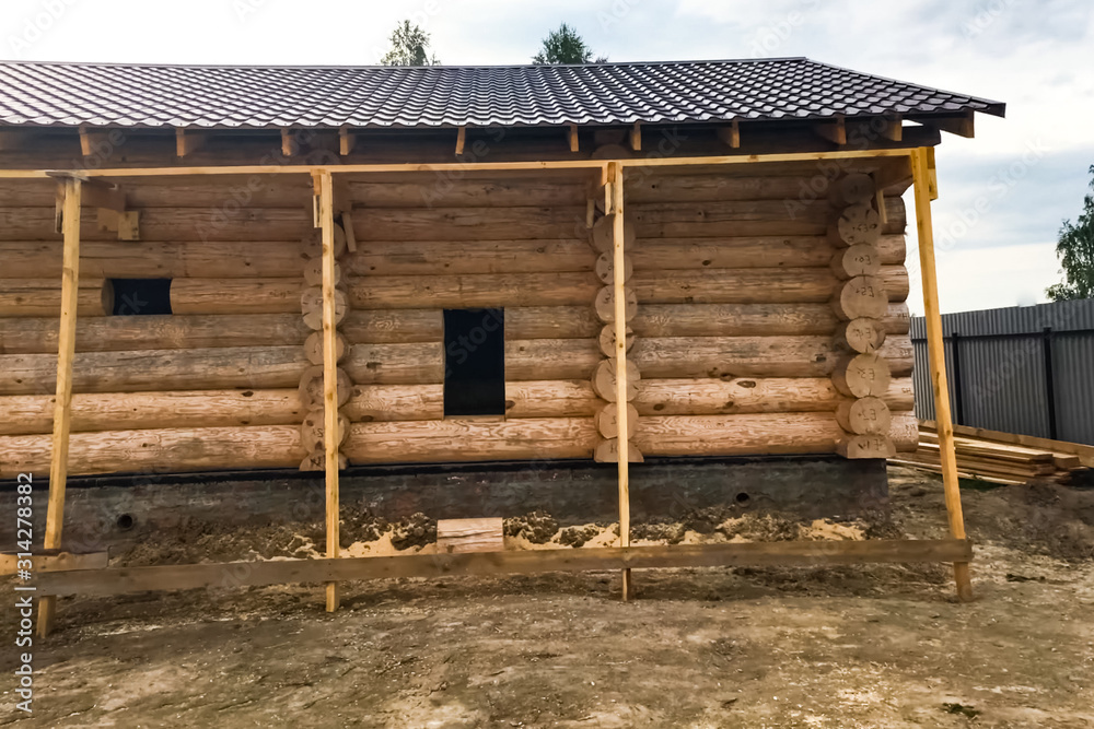 large wooden house from a log house, details of a wooden structu Stock ...