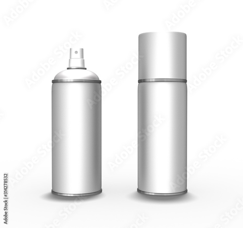 3d 2 Weisse Spray Flaschen leer mit und ohne Verschlußkappe, freigestellt