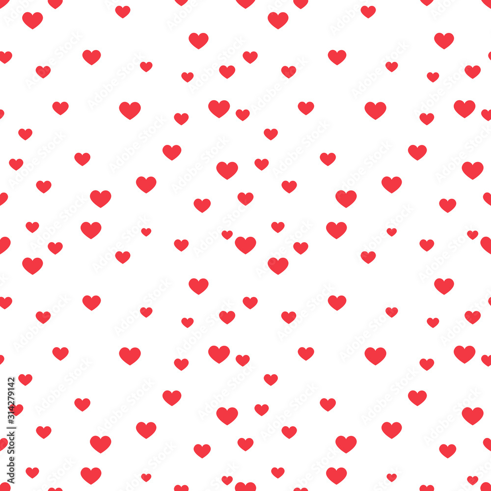 seamless pattern of red hearts on a white background