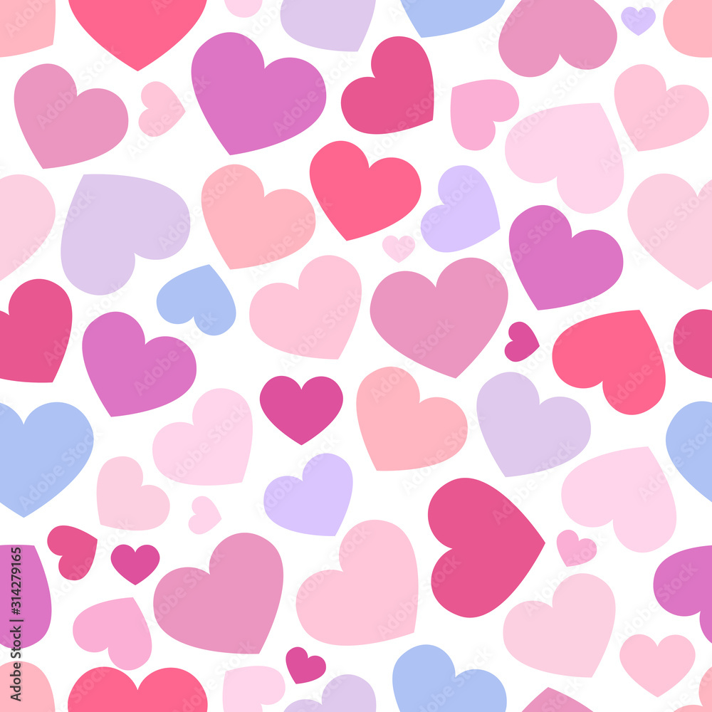 seamless pattern of pink hearts on a white background