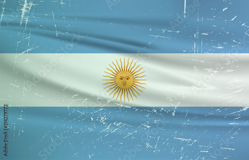 Grunge Argentina flag. Argentina flag with waving grunge texture. Vector background.
