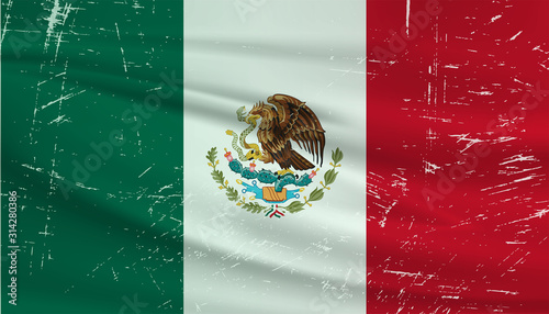 Grunge Mexico flag. Mexico flag with waving grunge texture. Vector background.