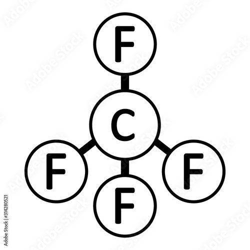 Carbon tetrafluoride gas molecule icon.