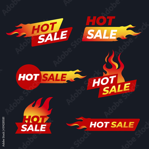  Hot Sale label badge collection. Vector tag special offer discount shopping banner.