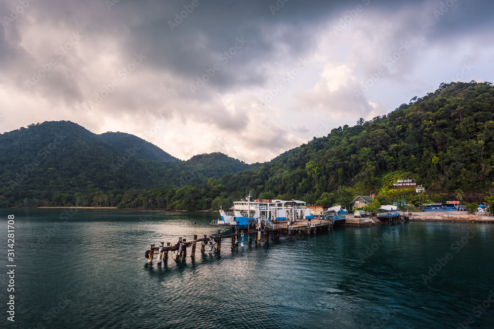 Sea and island with the rain cloud background