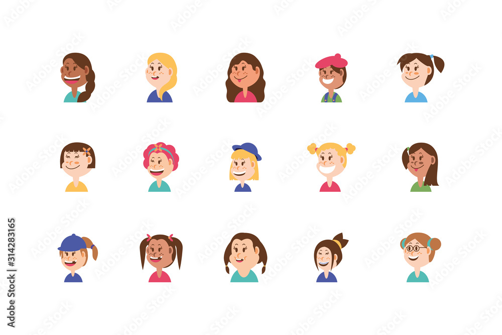 Isolated set girls cartoons vector design Isolated set girls cartoons vector design