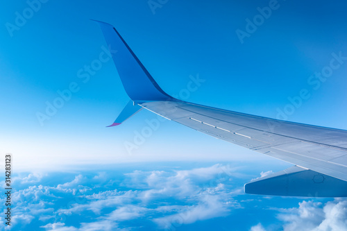 View from out of an airplane window at high altitude