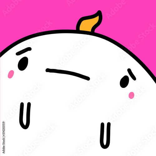 Unhappy sad depressive hand drawn vector creature monster in cartoon comic style pink white