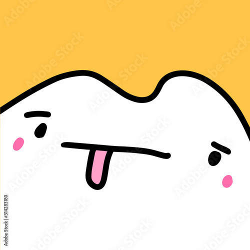 Unhappy sad depressive hand drawn vector creature monster in cartoon comic style yellow white tongue