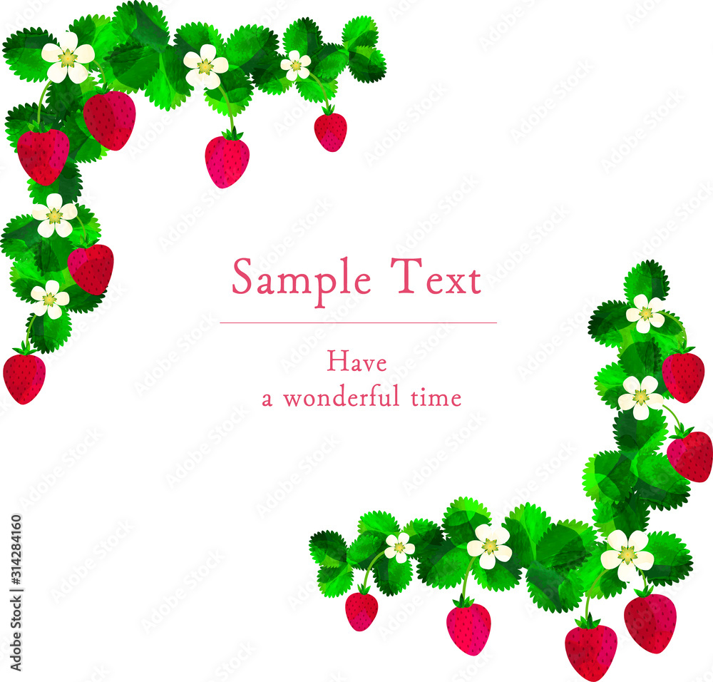 フレーム 枠 いちご 苺 葉っぱ 葉 花 ストロベリー 背景素材 コーナー L型 枠 帯 Stock Vector Adobe Stock