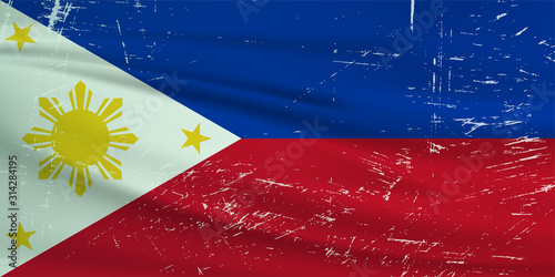 Grunge Philippines flag. Philippines flag with waving grunge texture. Vector background.