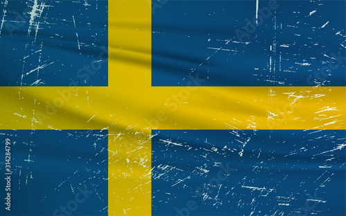 Grunge Sweden flag. Sweden flag with waving grunge texture. Vector background.