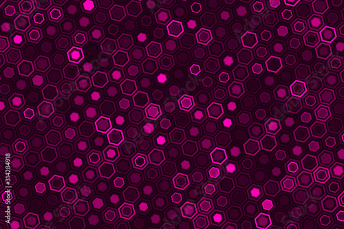 Abstract color geometric background consisting of hexagonal figures. Color dodge effect and screen effect.