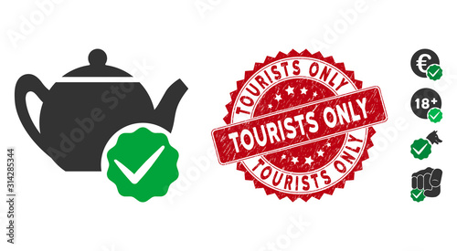 Vector for dummies only icon and rubber round stamp seal with Tourists Only text. Flat for dummies only icon is isolated on a white background.