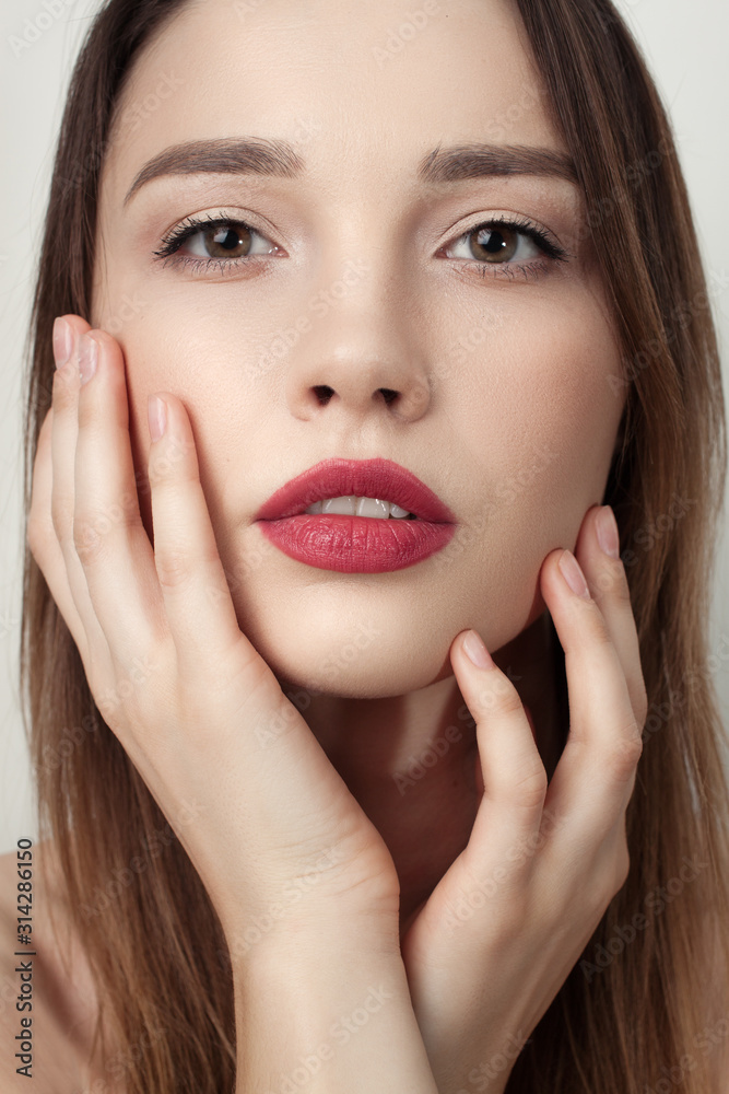 Portrait of a sensual woman. Face close up. Red lipstick Portrait of a sensual woman. Face close up. Red lipstick