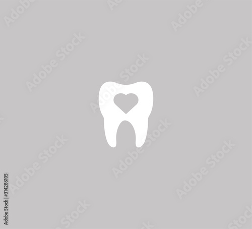 Flat dental clinic logo. Caries treatment. Oral care and hygiene. Tooth and heart illustration vector