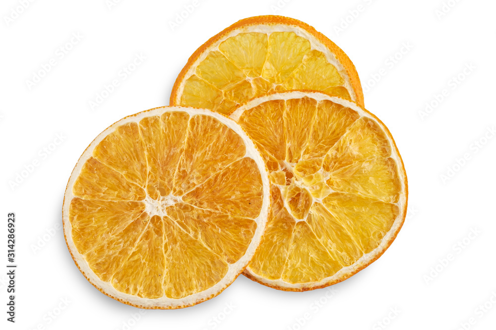 Stack of dried orange slices isolated on white Stack of dried orange slices isolated on white