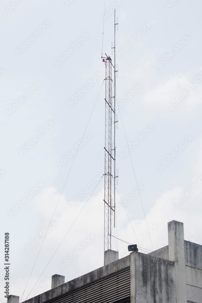 Signal towers located on the building for communication signals