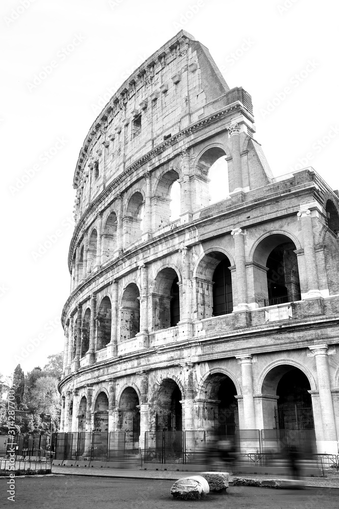 black and white photos of the ancient Colosseum of Rome