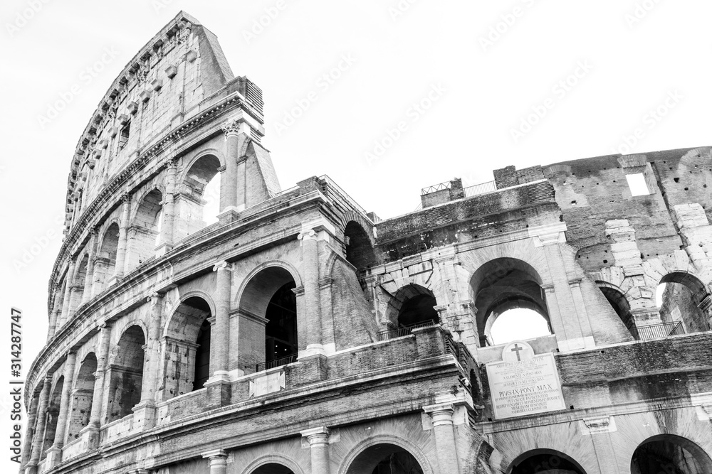 black and white photos of the ancient Colosseum of Rome