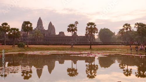 Beautiful landscape view of ancient temple heritage Angkor Wat at dawn in Siem Ream, Cambodia