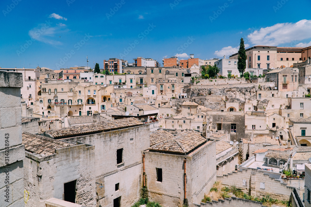 Panorama of the ancient City of Matera on a sunny day, Italy.