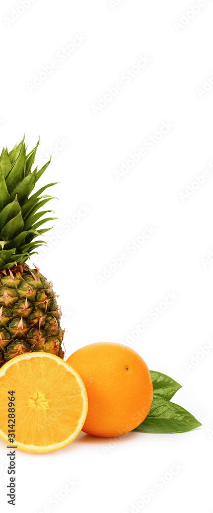 Pineapple and orange isolated on white background. Pineapple and orange isolated on white background.
