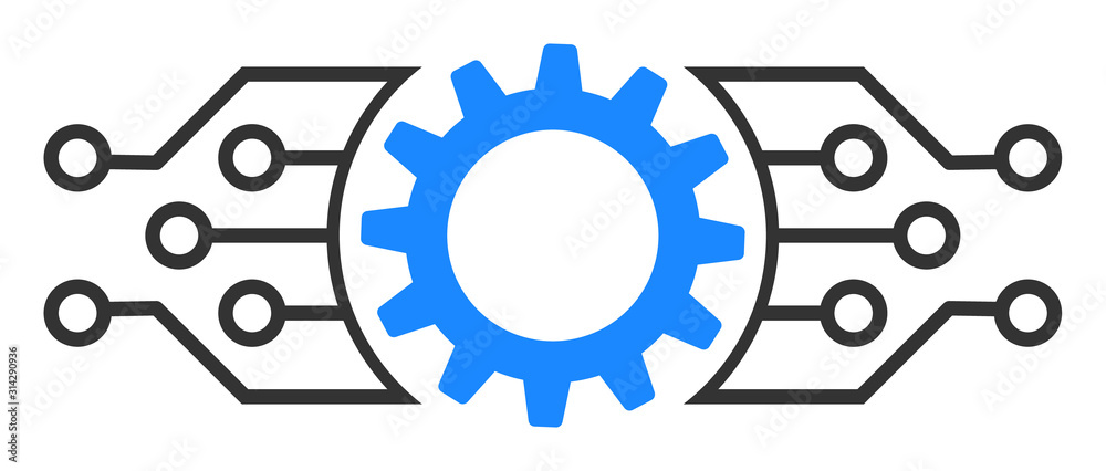 Gear electronic factory vector icon. Flat Gear electronic factory symbol is isolated on a white background.