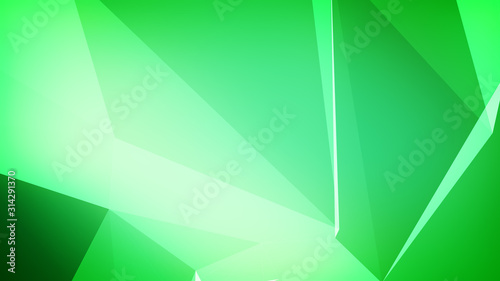 Green color of triangles connected with each other. 3d illustration.